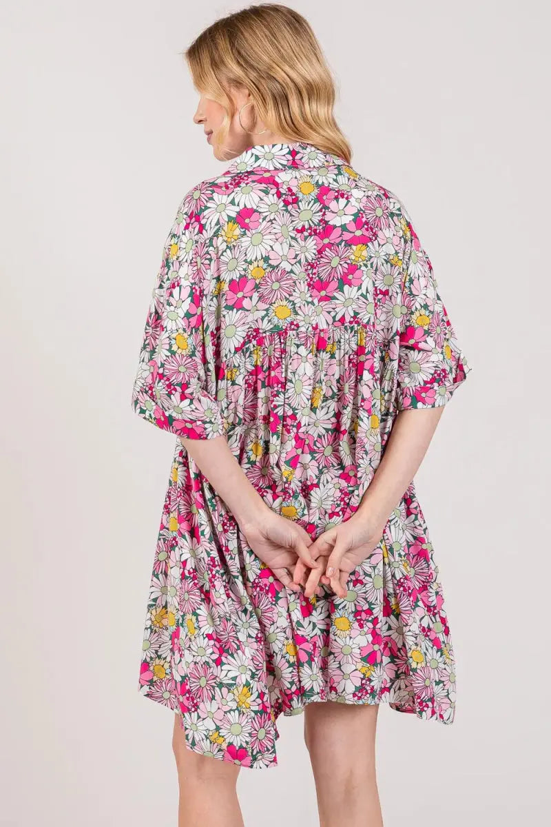 SAGE + FIG Floral Button Down Mini Shirt Dress for Women - Love Salve